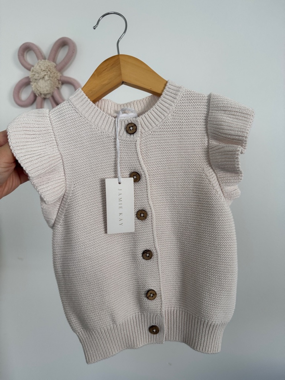 Jamie Kay 2-3Y Sleeveless Knit Cardigan with Ruffle Shoulders